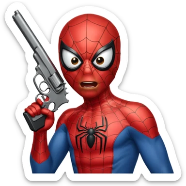 spiderman putting a pistol barrel in his mouth sticker