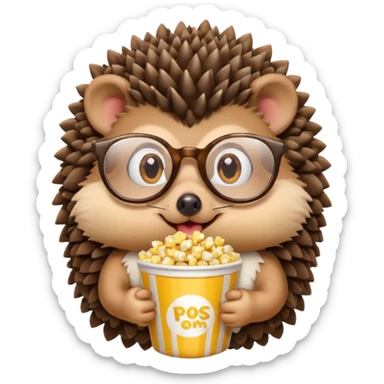 hedgehog with glasses eating popcorn sticker