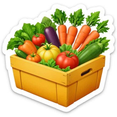 csa box filled with fresh vegetables, simple and cheerful, apple style emoji sticker