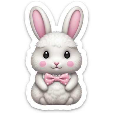 Fluffy rabbit with polka-dot pink bow tie, body sticker