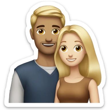 Blonde haired blue eyed woman hugging auburn haired brown eyed man sticker