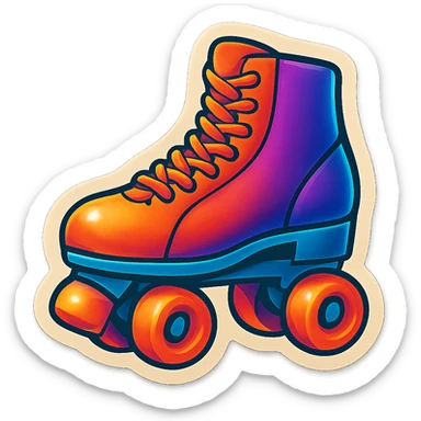 retro sticker art of a roller skate, 80s style, no border, transparent background sticker