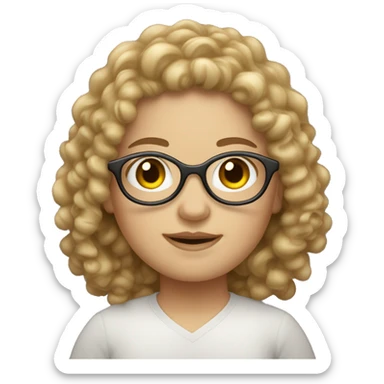 White chubby girl curly long brown hair glasess sticker