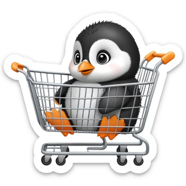 cute baby penguin sitting in a shopping cart sticker