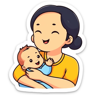 cute baby biting his mother's arm sticker