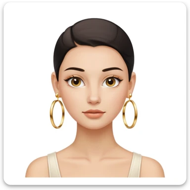 clean girl aesthetic emoji, fresh-faced young woman with slicked-back hair, gold hoop earrings, dewy skin, minimal makeup, soft neutral background sticker