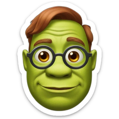Shrek with red skin and a monocle sticker
