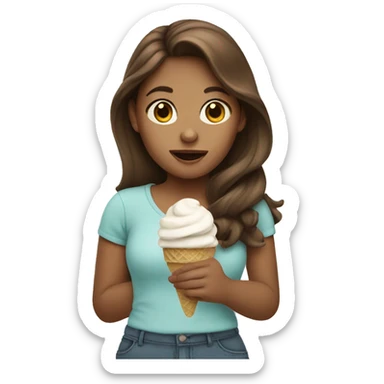 Girl with brown hair eating icecream sticker