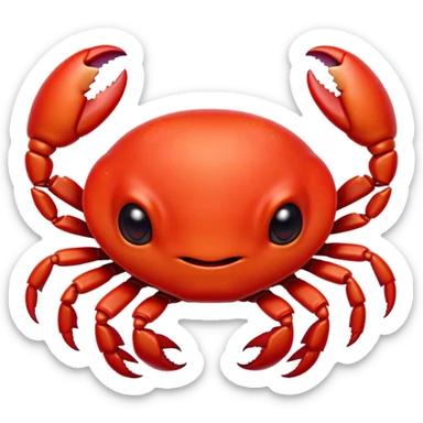 Cinematic Cute Red Crab Portrait Emoji, Head tilted playfully and inquisitively, featuring a compact, vibrant scarlet carapace with adorably small, expressive eyes and gentle, rounded pincers, Simplified yet irresistibly adorable features, highly detailed, glowing with a warm, friendly oceanic glow, high shine, affectionate and lively, stylized with a touch of seaside whimsy, soft glowing outline, capturing the essence of a mischievous yet loving red crab that seems as if it could pinch its way out of the screen into your arms! sticker