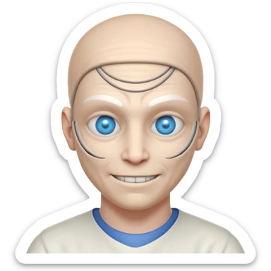 mutant test subject portrait, head and shoulders only, third eye on forehead, pale skin, creepy calm smile, lab experiment style, 3D cartoon, mobile game icon style, clean background, no text, no watermark

 sticker
