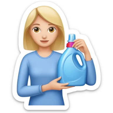 woman holding laundry detergent sticker