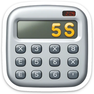 A small digital calculator with sleepy eyes, a dimly lit screen displaying “5+5=??” and a tiny sigh bubble. sticker