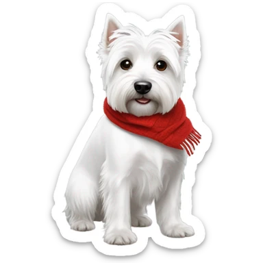 A West Highland White Terrier wearing a red scarf sticker