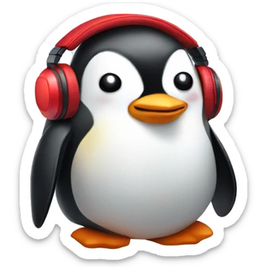 penguin in red gamer headphones sticker