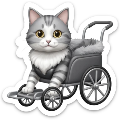 grey and white cat in a cat wheelchair sticker