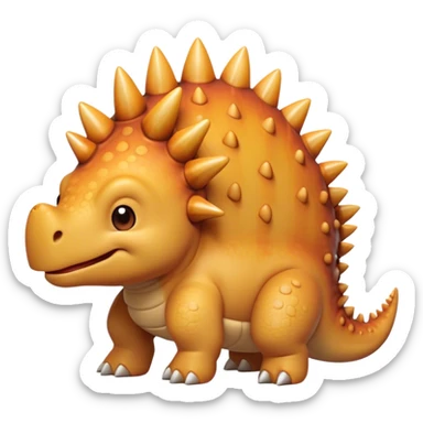Cinematic Cute Stegosaurus Portrait Emoji, Head tilted playfully with a cheeky grin, featuring a charming, low-profile body with iconic, rounded bony plates and a spiky tail, a small head with sparkling, curious eyes, Simplified yet irresistibly adorable features, highly detailed, glowing with a warm, inviting earthy glow, high shine, affectionate and spirited, stylized with a touch of whimsical prehistoric charm, soft glowing outline, capturing the essence of a mischievous yet endearing Stegosaurus that seems as if it could waddle out of the screen into your arms! sticker