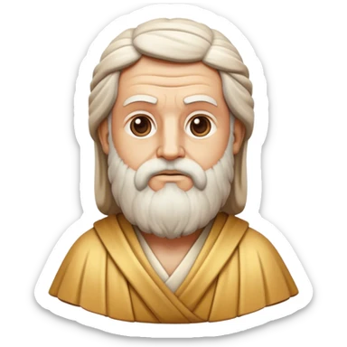 Cinematic Realistic Plato Portrait Emoji, depicted as a wise ancient philosopher with a contemplative expression in classical robes, rendered with soft textures and timeless serene lighting that captures his intellectual legacy. sticker