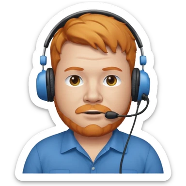 Fat ginger man wearing a blue shirt also wearing a headset  sticker