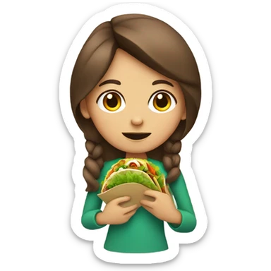 Girl with brown hair eating a vegan veggie taco sticker