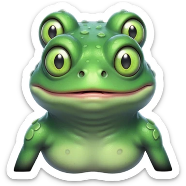 zombie frog portrait, head and shoulders only, slimy undead skin, glowing green eyes, funny creepy look, 3D cartoon, mobile game icon style, clean background, no text, no watermark
 sticker