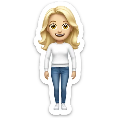 Happy white woman with blonde hair and white christmas jumper and blue jeans  sticker