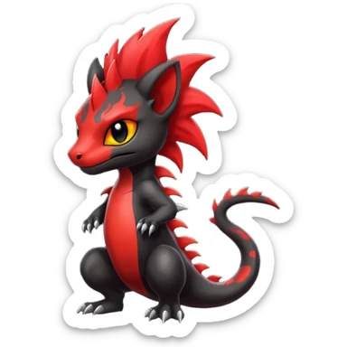 Shiny cool badass Fiery gothic evil black and red salandit-Liten-torracat with a red Mohawk  sticker