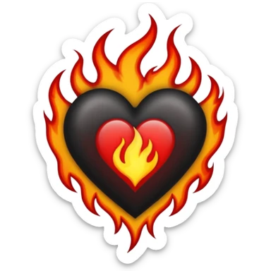 Black and red heart with flames tattoo style sticker