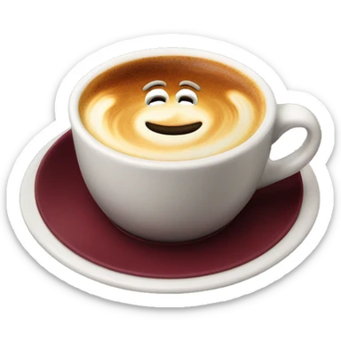 cappuccino in a burgundy mug with saucer sticker