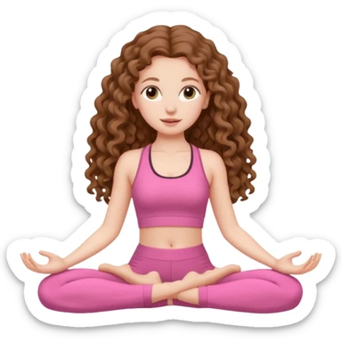pale white girl with long brown curly hair yoga pink sticker