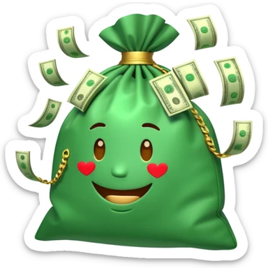

3D emoji style, big bag of money, flying dollar bills, rich casino vibe, smooth lighting, high detail, clean edges, transparent background



 sticker