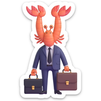 shrimp wearing business suit with briefcase, businessman shrimp, memoji style sticker