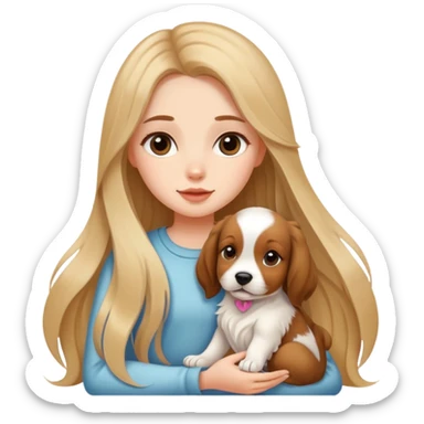 girly girl with long hair and a puppy sitting beside her sticker