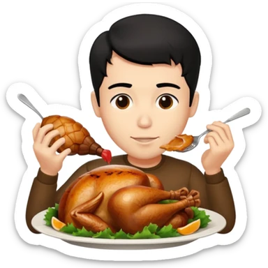 A Fatter man with black hair eating turkey sticker