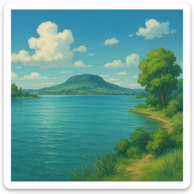 serene landscape of Lake Balaton in ghibli style sticker