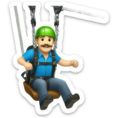 white man with mustache zip lining sticker