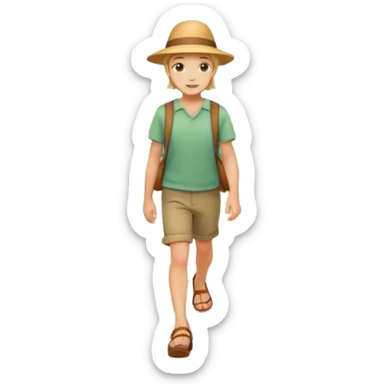 somone walking in a garden on a path with flower and trees around him sticker