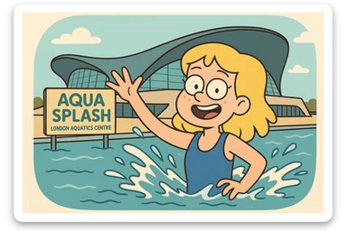 aqua splash london aquatics centre a girl yellow hair blue swimming suits sticker