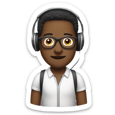 add podcast headphones. Make characters African American. One character wearing glasses.   sticker