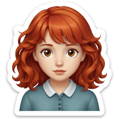 White red-haired girl with wavy hair, brown eyes, and bangs sticker