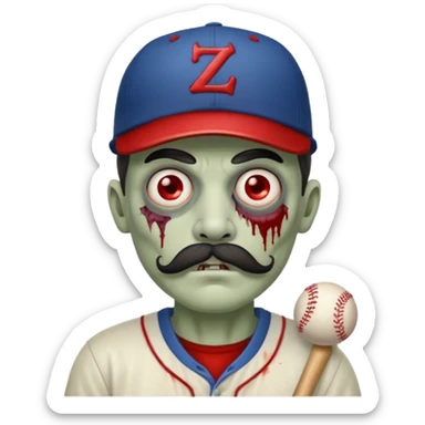 zombie with baseball hat and mustache sticker