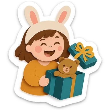 Change the gift box present from a car to a pastel brown cutie bear inside the gift box, while all other design elements remain unchanged sticker