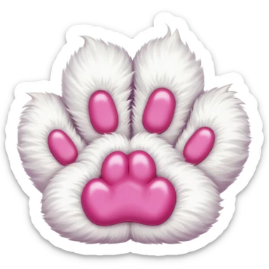 white cat paw with arm, from the bottom, vivid pink toe beans, cute sticker