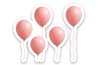 5 palloncini rosa fluttuano in aria isolati su sfondo bianco, iperrealistico 4k sticker