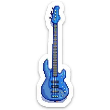 blue electric bass guitar, pixel art style sticker