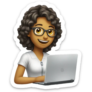 fille chatin souriante qui travaille sur ordinateur sticker