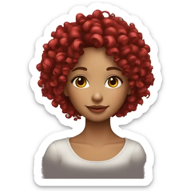 curly hair girl with red cherry highlights sticker