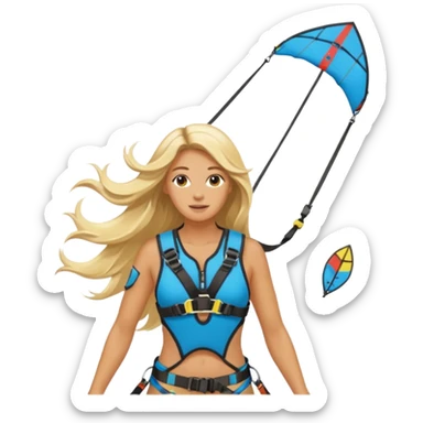 Blonde long haired ladie Kitesurfing with harness sticker