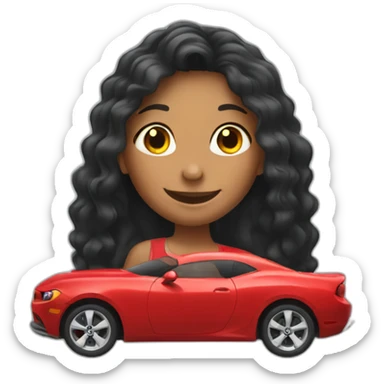 red car with happy girl who is black long hair sticker