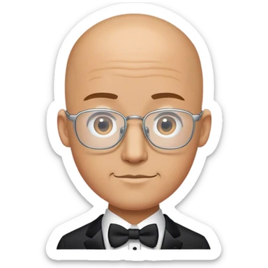 bald male groom with small rectangle metal frames glasses sticker