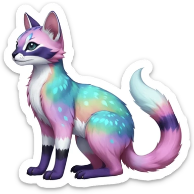 Colorful nebulae nebula starry galactical shiny tropical pale light fruity pastel white glorious iridescent divine exotic cute cool beautiful realistic antasy-caracal-civet-genet-sergal-vernid-Cacomistle-Trico-oncilla-animal-Fakémon-hybrid-fursona (full body) sticker